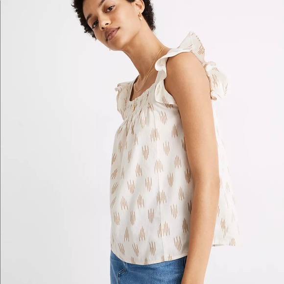 NWT Madewell Smocked Ruffle-Strap Tank Top in Ikat - Picture 2 of 4
